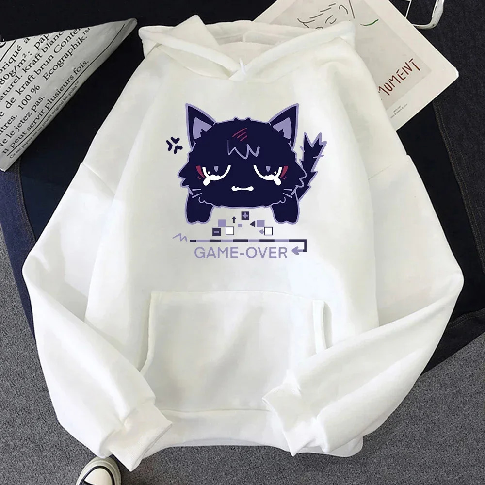 Women Hoodies Korea Cute Cartoon Blue Cat Graphic Pullovers Unisex Autumn Winter Casual Simple Versatile Sweatshirts 250121