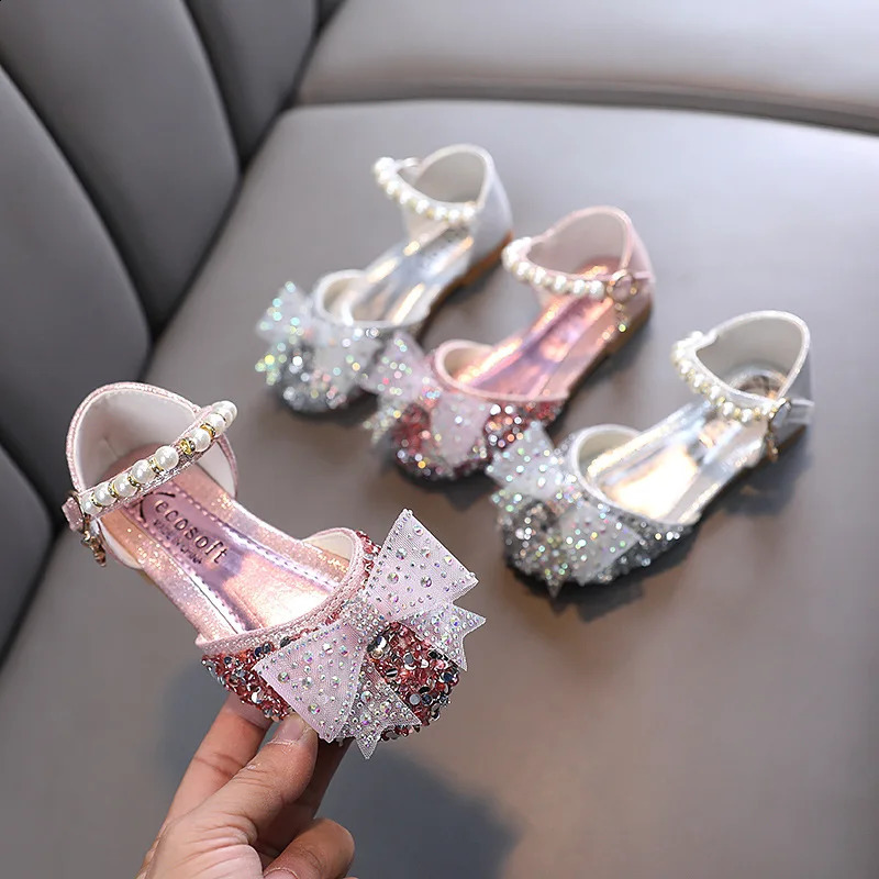 Summer Princess Girls Sandals Sequins Rhinestone Bow Girls Shoes Baby Perform Prewalker Leather Casual Shoes 250118