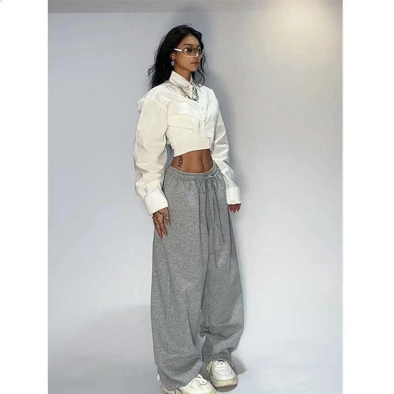 HOUZHOU Casual Gray Sweatpants Women Wide Leg Black Joggers Classic Baggy Streetwear Female Oversized Sports Trousers Allmatch 250108