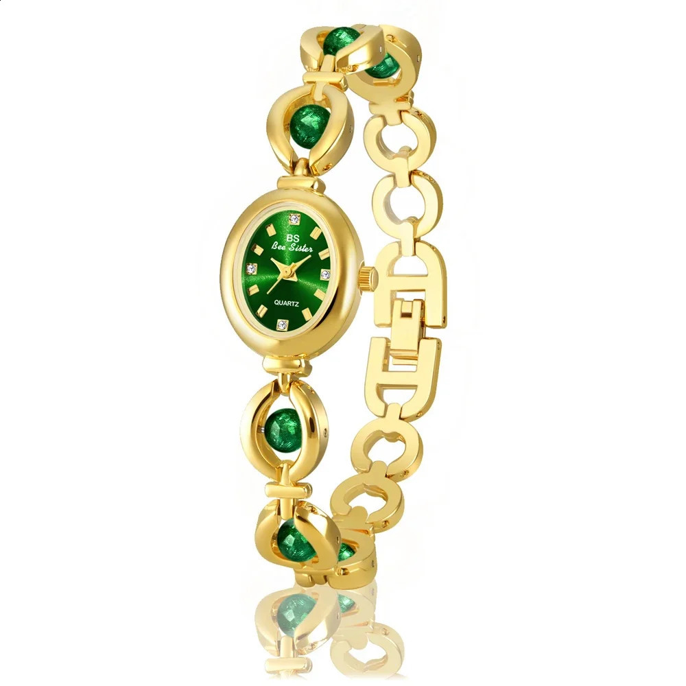 Vintage Green Jade Crystal Pearl Gemstone Womens Watch Elegant Gold Bracelet Waterproof Quartz Watch with Gift Box FA1685 250121