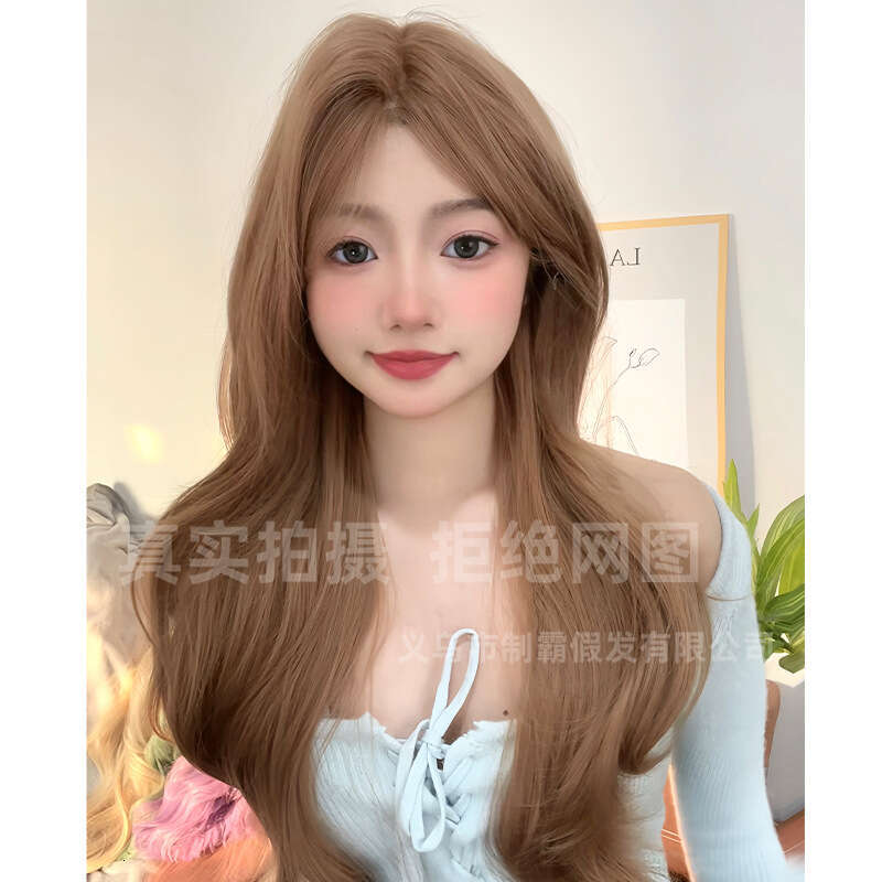 Lace Front Wig Cover T Shape Front Lace Wig Women S Long Fashionable Internet Celebrity Mid Cut Bangs Simulated Curly Hair Full Head Cover