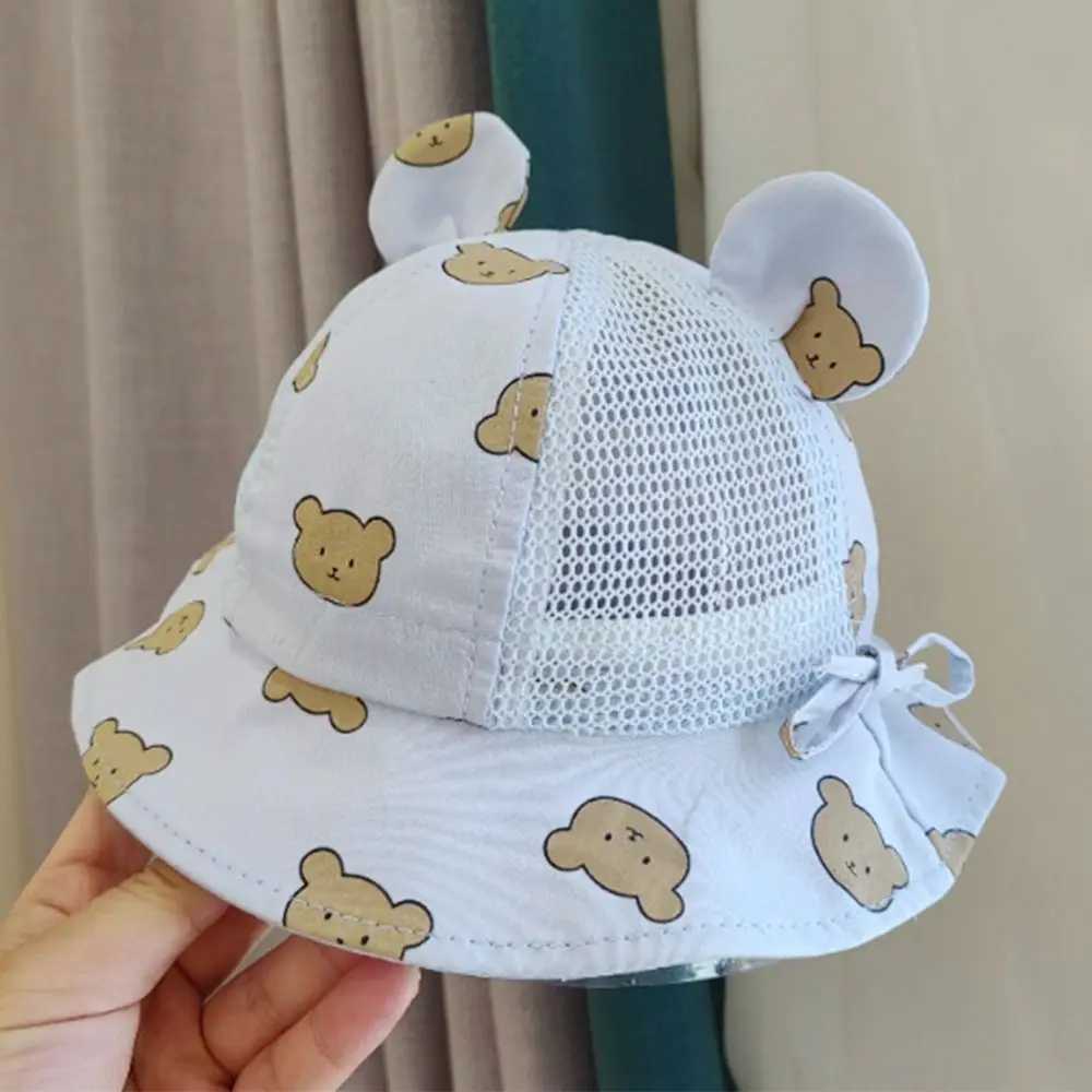Cartoon Bear Baby Bucket Caps for Boy Girl Cute Animal Printing Infant Fisherman Hat Summer Toddler Panama Sun Cap M250121