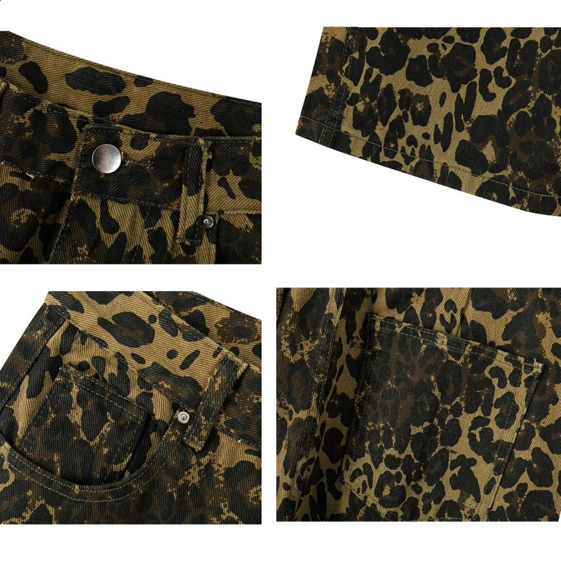 Fashion Leopard Print Jeans Button nTrousers Male Denim Straight Pants Casual Streetwear Hip Hop Harajuku Unisex 250120