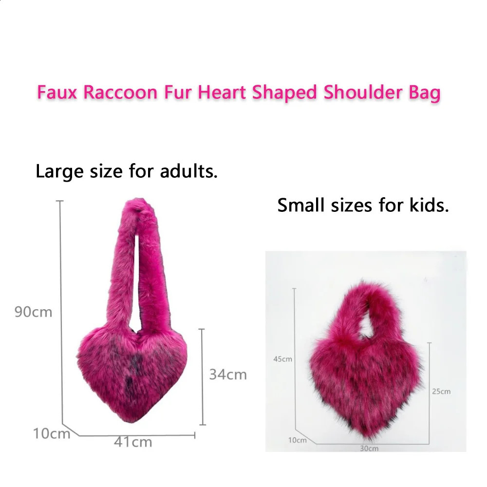 Fluffy Plush Winter Women Handbags Heart Shaped Faux Raccoon Fur Heart Shaped Shoulder Bag Cute Love Tote Bags for Women 250113