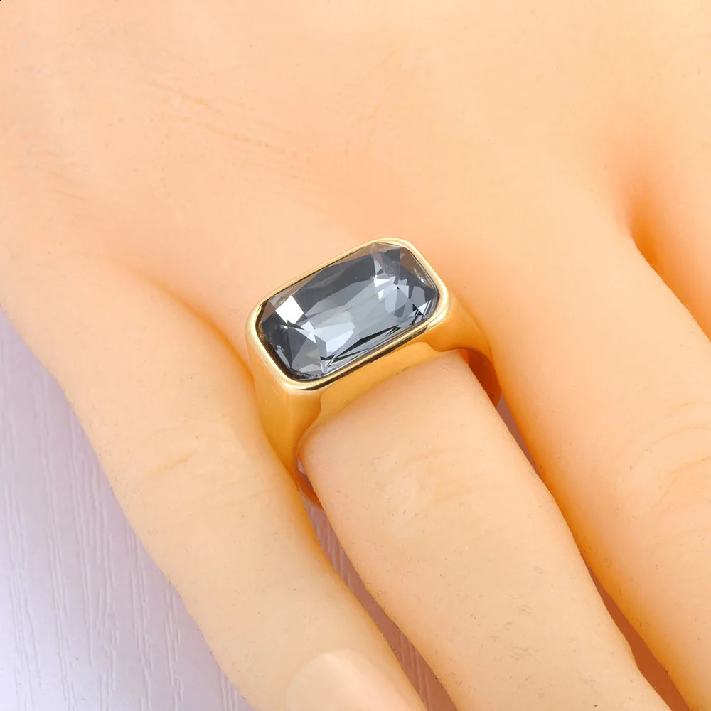 Shiny Cubic Zirconia Stainless Steel Wedding Statement Ring 18K PVD Gold Plated Fashion Waterproof Jewelry R24007 250121