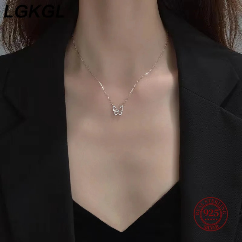 LGKGL 925 Silver Sterling Butterfly Necklace For Women Clavicle Chain Woman Jewelry Birthday Gift Accessories 250117