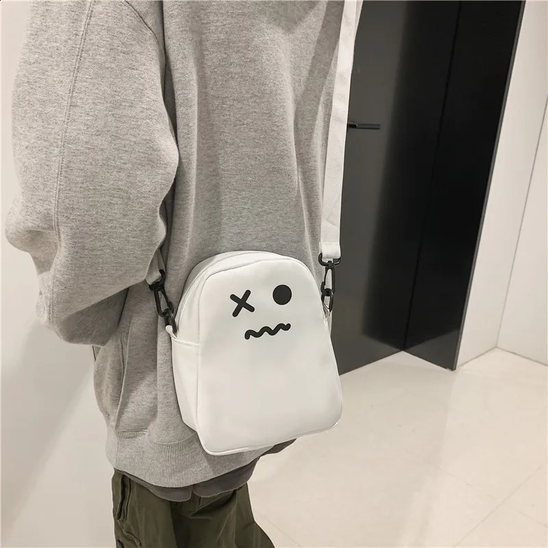 Black White Funny Cute Ghost Kawaii Women Canvas Bag Cartoon Harajuku Chic Ins Shopper Bag Women Shoulder Bags Large Capacity 250121
