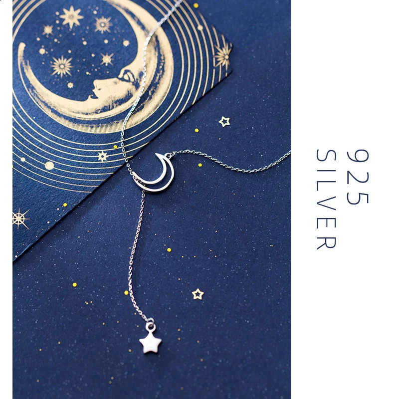 Modian Fashion Moon Star Pendant Necklacefor Women Genuine 925 Sterling Silver Link Chain Necklace Korea Style Fine Jewelry 250117
