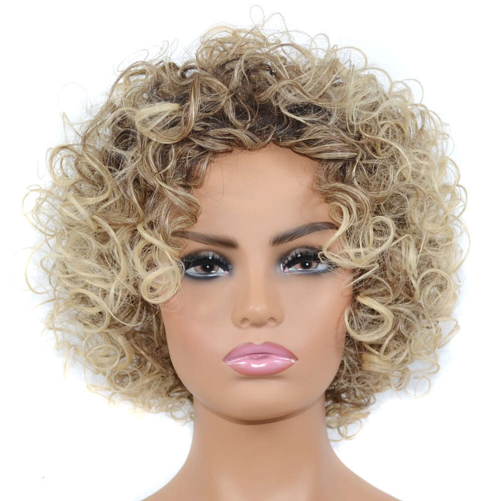 Lace Front Wig Cover T Shape Golden Short Hair Big Headband Explosive Head Fluffy Curly Wig Headband