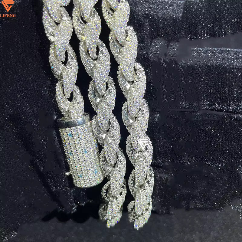 Fashion Jewelry Popular White Gold Plated Sier Iced Out 8mm VVS Moissanite Hip Hop Rope Chain Necklace For Men