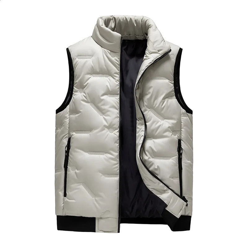 Autumn Winter Mens Warm Padded Waistcoat Fashion Standing Collar Loose Vest Male Plus Size Thickened Down Cotton Waistcoat 250108