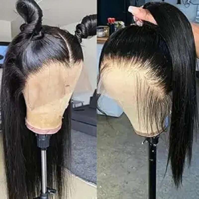 Lace Front Wig Cover T Shape Wig Front Lace Long Black Temperament Straight Hair Wig Synthetic Headband