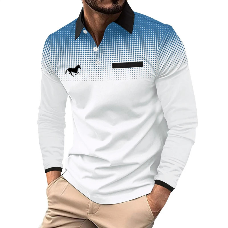 Fashionable Mens Top T-shirt Item Gradient Color Autumn Mens Long Sleeved Polo Shirt 250118