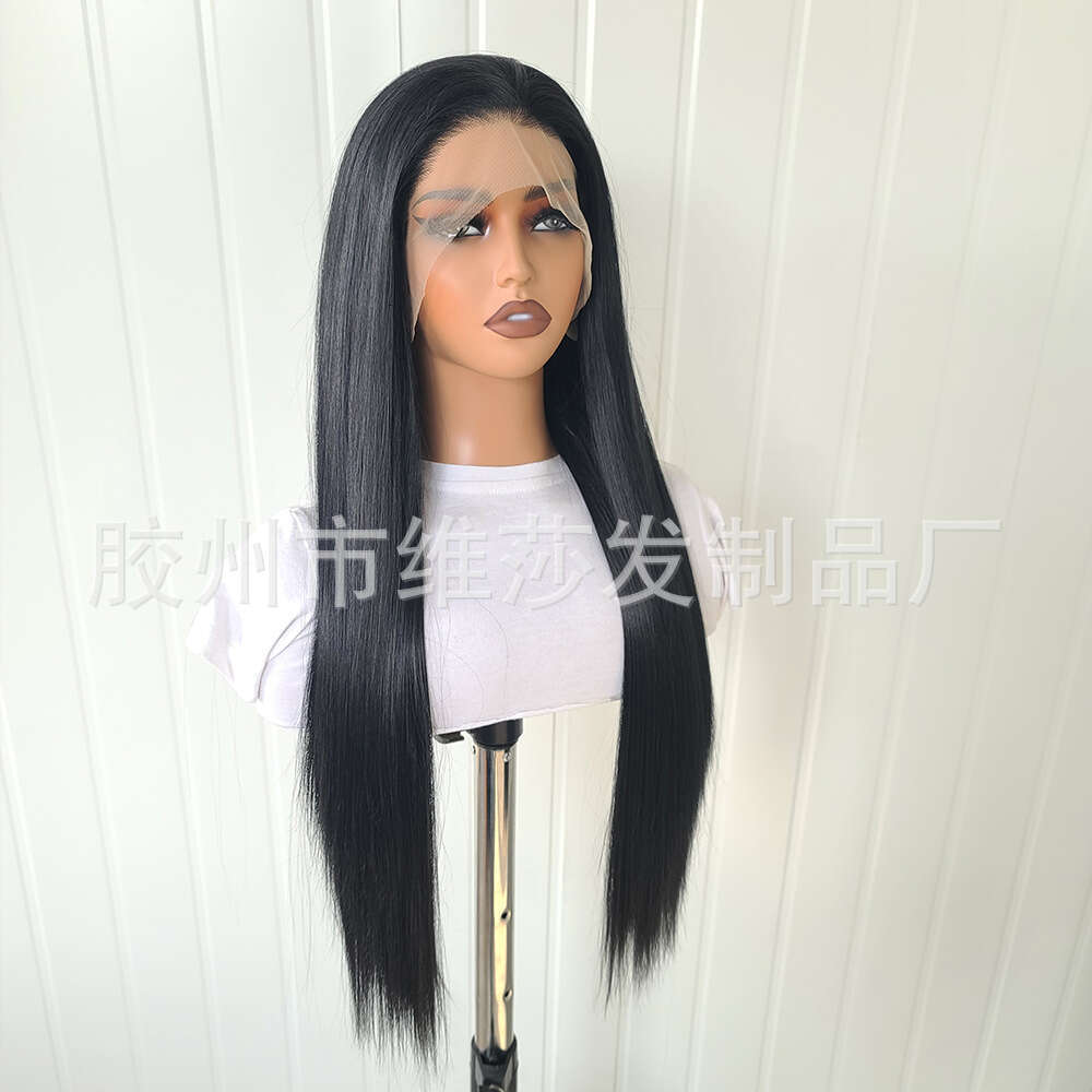Lace Front Wig Cover T Shape Wig Natural Hand Woven Synthetic Front Lace Cover Party Cosplay Black Long Straight Hair