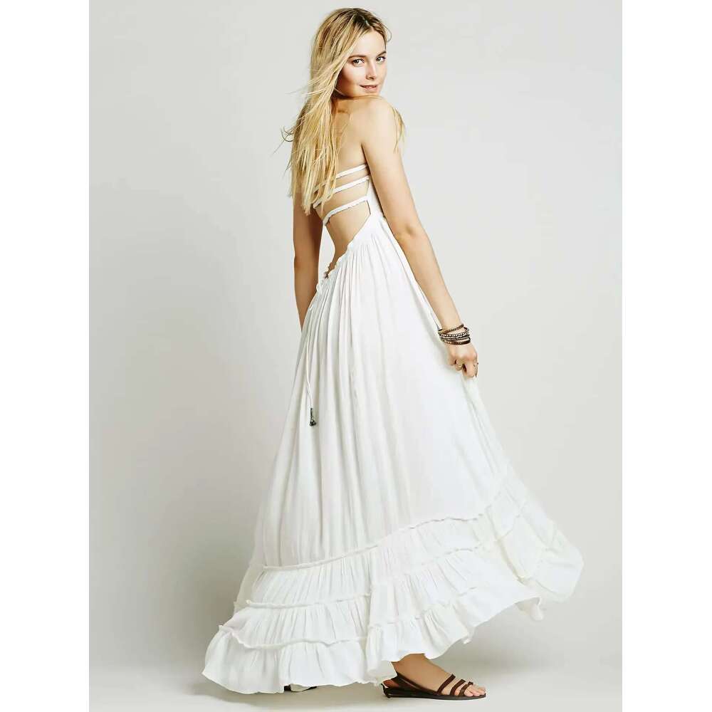 2025 Beach Dress Sexy Dresses Boho Bohemian People Holiday Summer Long Backless Cotton Women Party Hippie Vestidos Mujer Ethnic