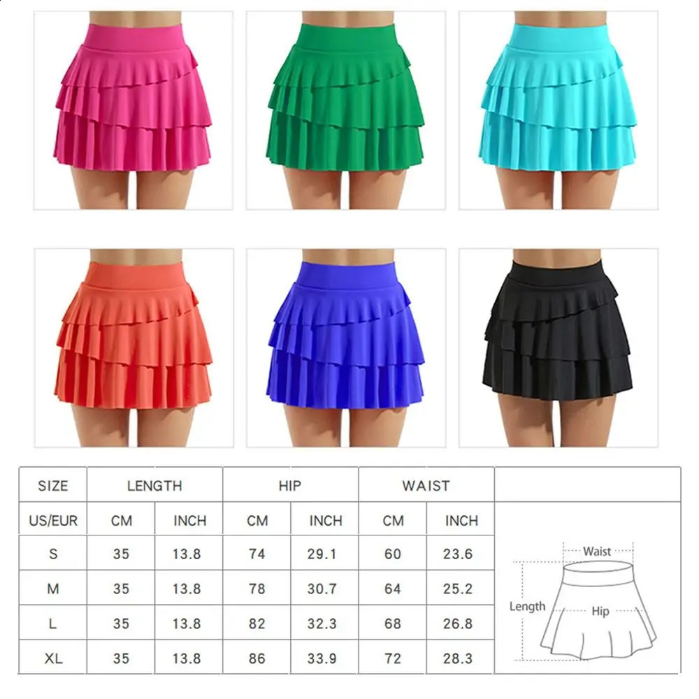 2 Pockets Pleated Tennis Skirts Ruffle Tummy Control Layered with Shorts Quick Drying Sports Dance Skirt Female 250122