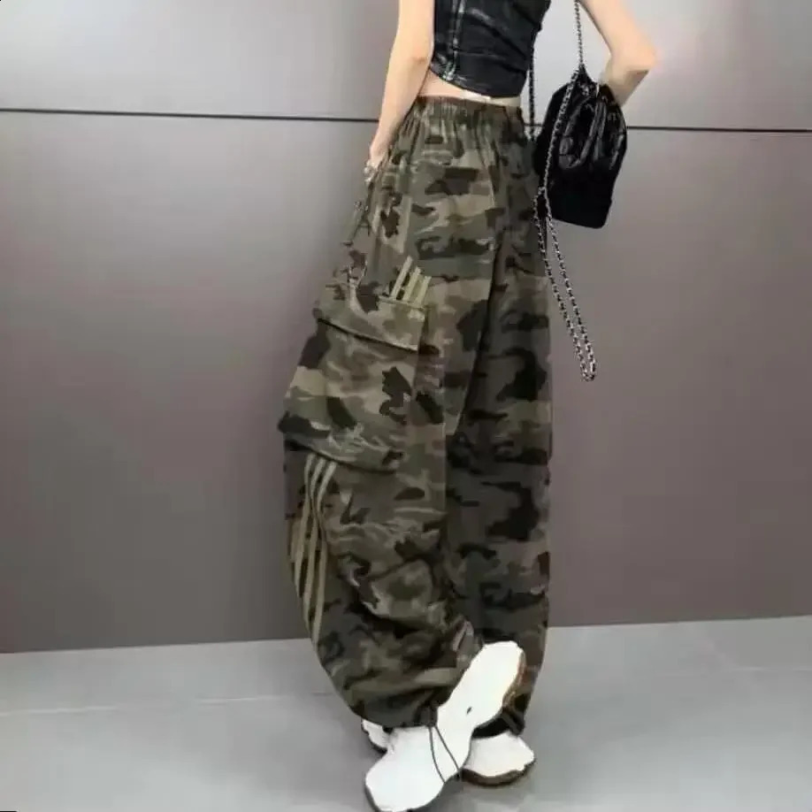 Trendy Camouflage Cargo Pants Womens Straightleg Casual Trousers American Style Vintage Streetwear Hip Hop Slim Fit 250122