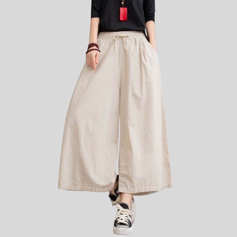 New washed cotton and linen wide-leg pants large size new loose summer thin linen eight-point casual versatile loose cool skirt pants