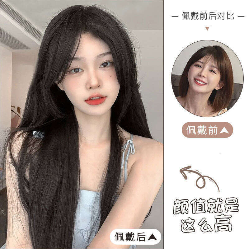Lace Front Wig Cover T Shape Ruolan Wig Women S Hair With A Split Figure Eight Bangs Lace In Front Natural Fluffy Long Straight Hair Temperament Full 