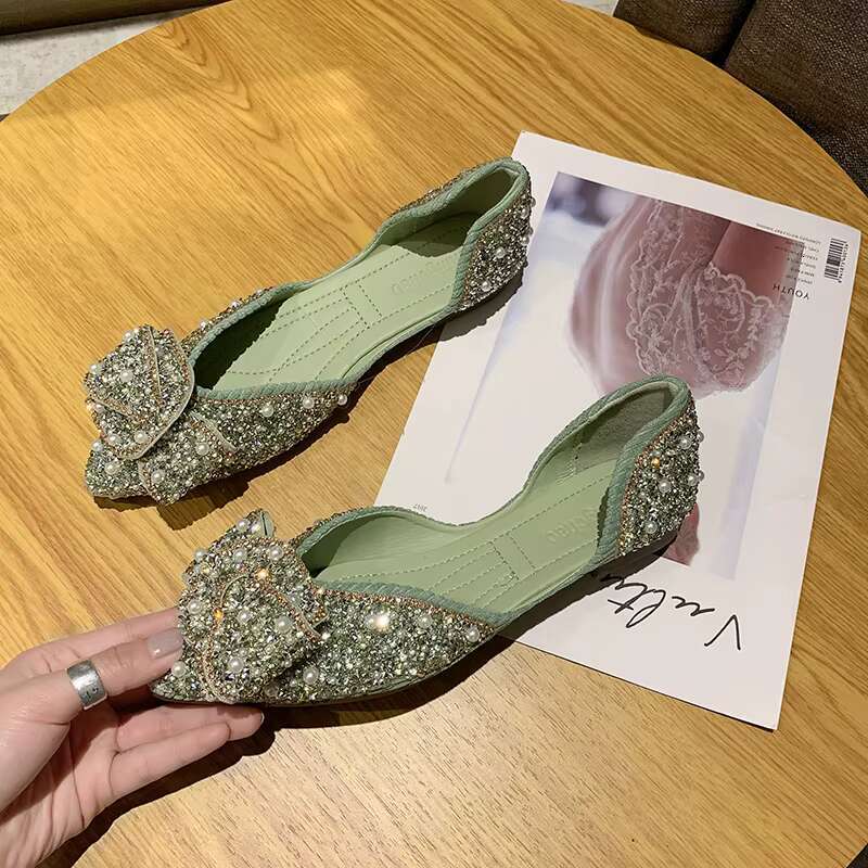 Women Sandals Arrival Elegant Casual Fashion Street Flats Comfortable Nonslip Loafers For Girls Crystal Beads Ballet Shoes