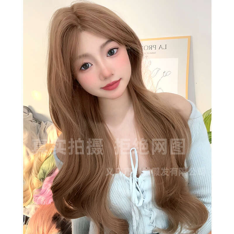 Lace Front Wig Cover T Shape Front Lace Wig Women S Long Fashionable Internet Celebrity Mid Cut Bangs Simulated Curly Hair Full Head Cover