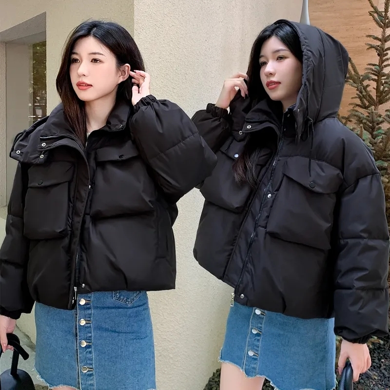 New Short Parkas Hooded Down Cotton Coat Women's Winter 2025 Loose Thicken Warm Jacket Korean Parka Padded Bread Ladies Overcoat