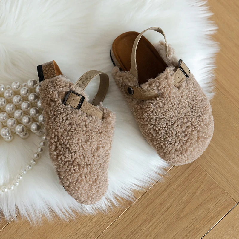 Childrens Fleece Elastic Clogs Baby Boys Girls Plush Slipper Toddler Prewalker Footwear Winter Warm Soft Sole Shoes 250118