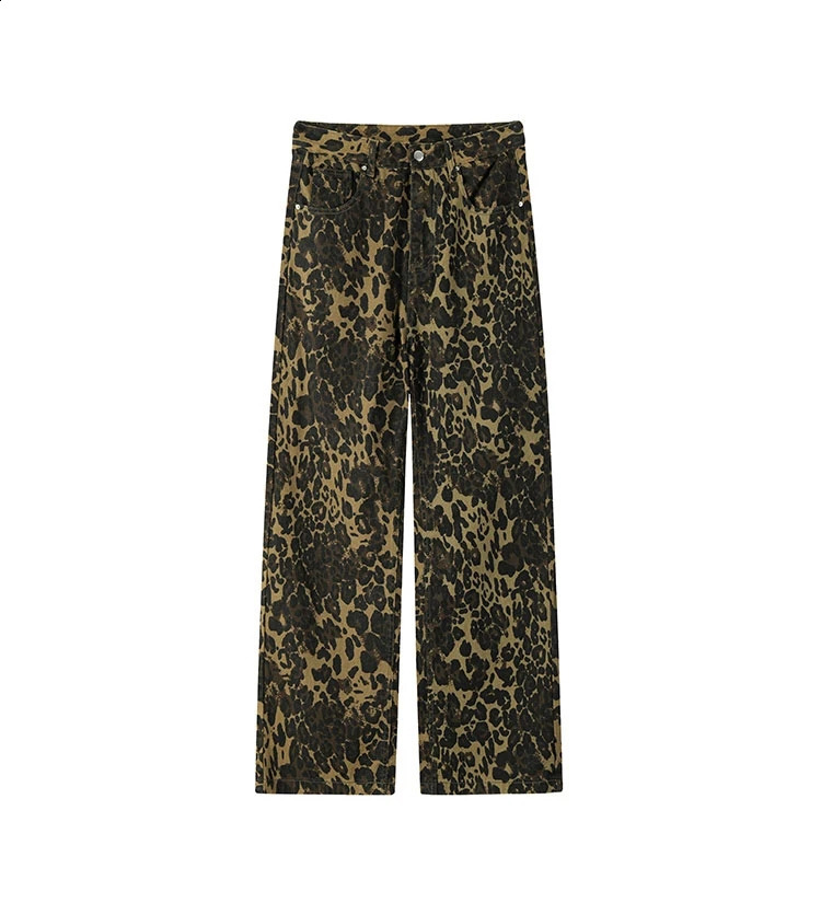 Fashion Leopard Print Jeans Button nTrousers Male Denim Straight Pants Casual Streetwear Hip Hop Harajuku Unisex 250120