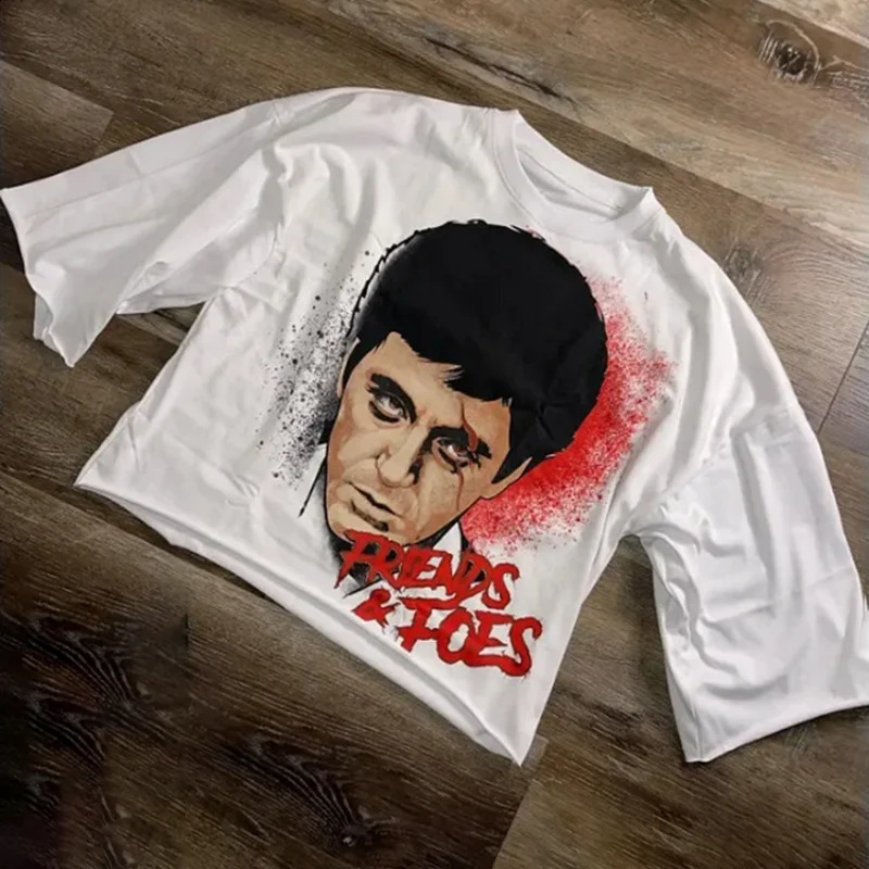 Vintage Pick A Side Stay There Graphic 100% Cotton Cropped T-Shirt Men Y2K Short Sleeves Oversize Tshirt Streetwear Women Tops 250122