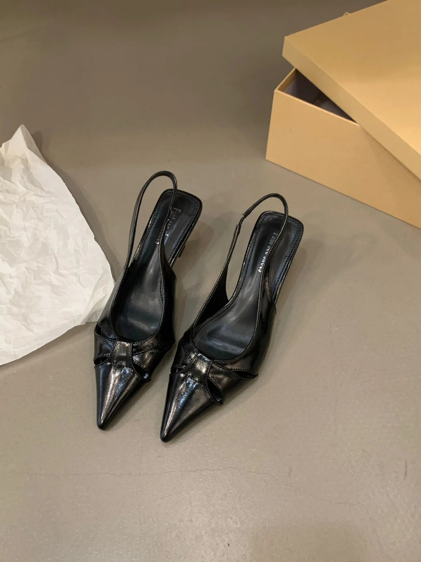French Temperament Black High-heeled Baotou Sandals Women Summer Pointy Silver Single Shoes 250113