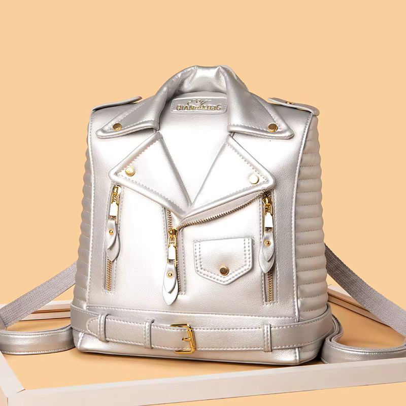 Jacket Design Backpack For Women Fashion Personalized Motor Rivet Designer Ladies Punk Travel Girls School Bag