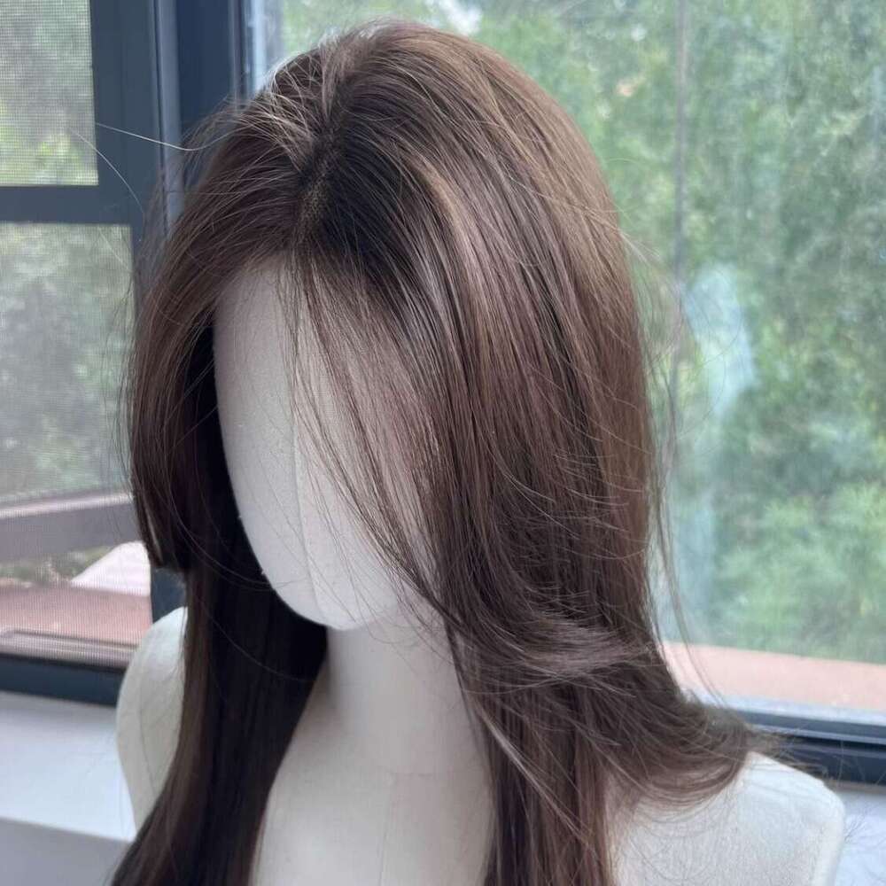 Lace Front Wig Cover T Shape Front Lace Wig Women S Cold Brown Summer Headband Eight E Bangs Large Wave Temperament Curly Hair Full Set Whole Wig