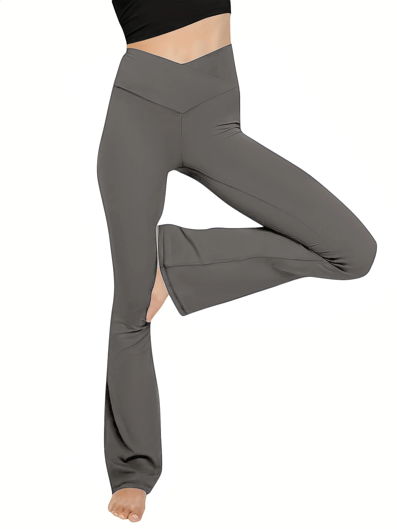 Crossover Flare Leggings for WomenHigh Waist V Cross Bootcut Bell Bottoms Tummy Control Yoga Pants 250118