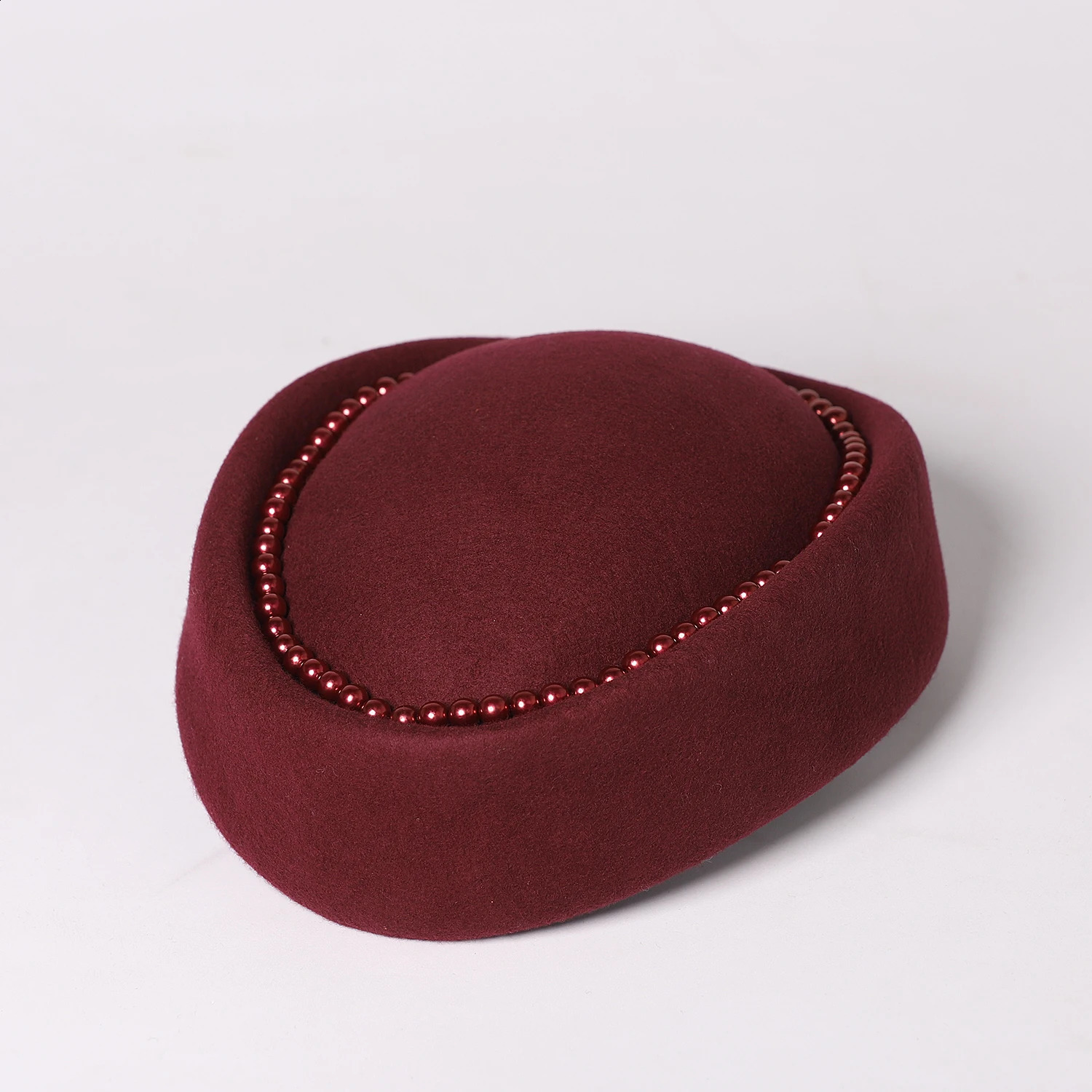 FS y Wine Red Wool Beret Winter Church Hats For Women Elegant Wedding Hat With Faux Pearl Vintage Felt Fedoras Chapeau 250118