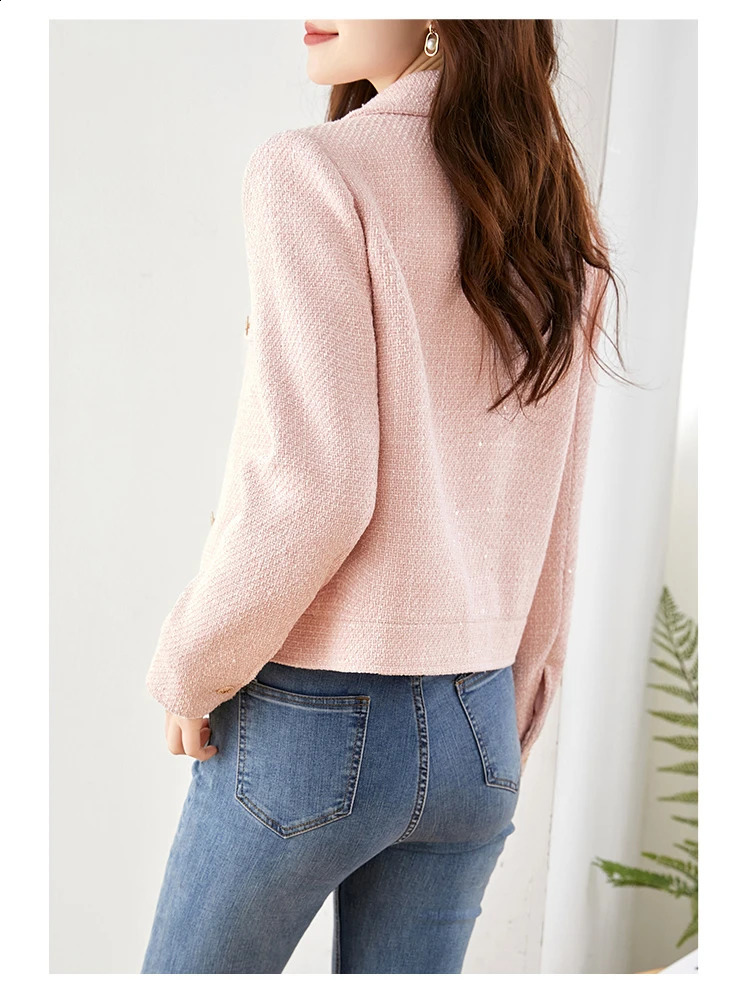 VIMLY Pink Texture Tweed Cropped Spring Jacket for Women Short Coat Lapel Long Sleeve Outerwear Female Clothes V7669 250122