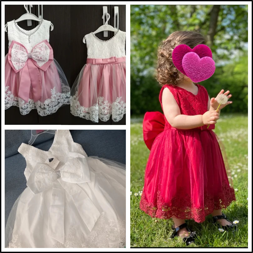 Baby Girls Princess Dress Cute Bow 3 6 9 12 18 24 Months Toddler Infant Party 1st 1 2 Year Old Birthday Lace Christening Gown 250117