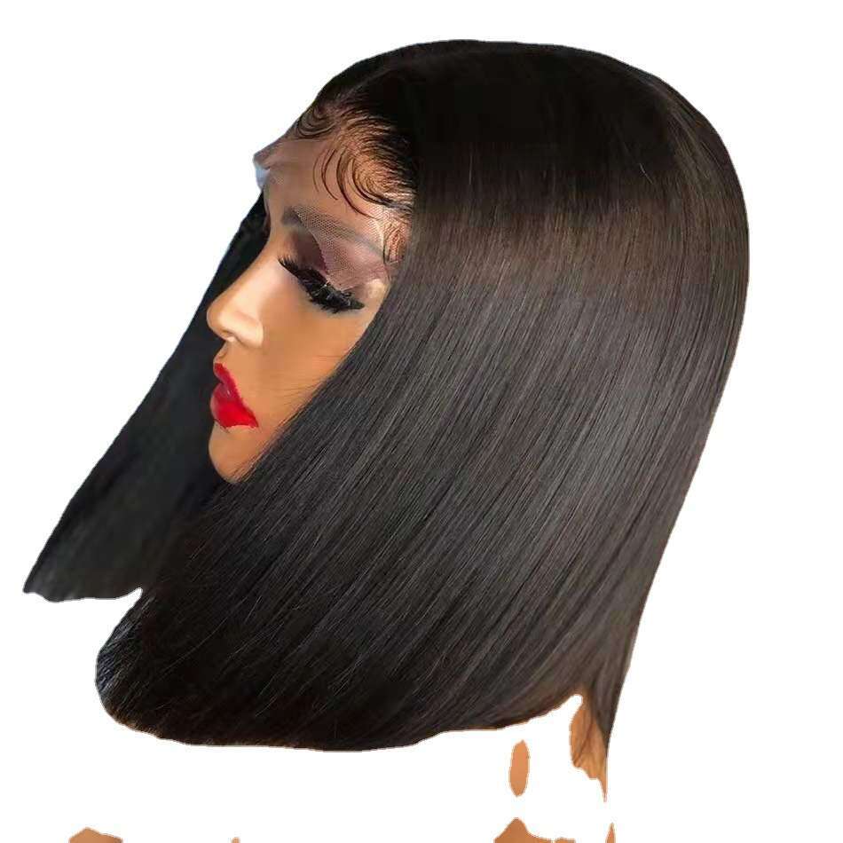 Lace Front Wig Cover T Shape Women S Front Lace Wig Headband Mid Split Short Straight Hair Real Hair Wig