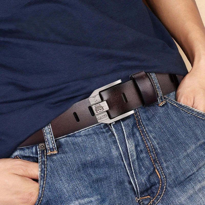 130CM Leather Cowhide Mens Belt Fashion Metal Alloy Pin Buckle Adult Jeans Business Casual Waist Male Strap 250114