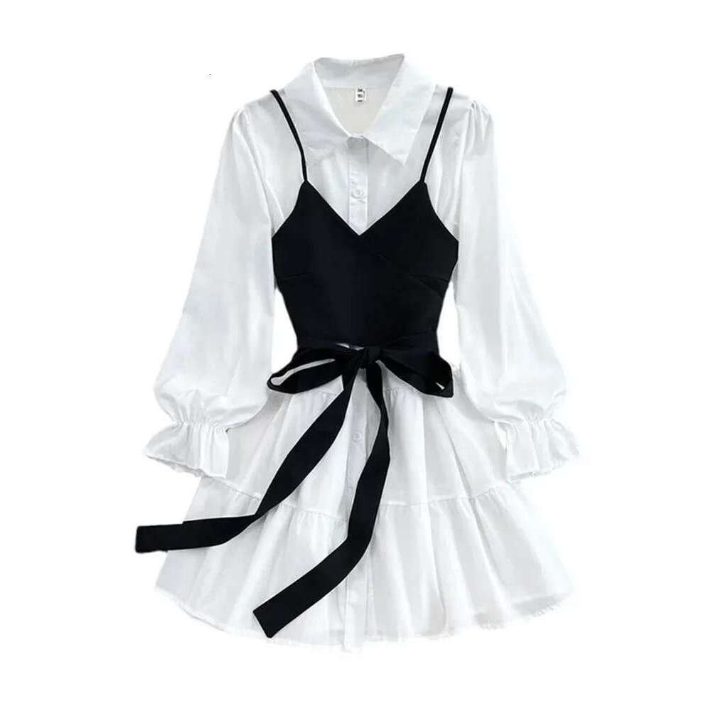 Spring Autumn New Fashion Casual Suit Female Korean Loose White Shirt Slim Vest Dress Two-Piece Set Gd786