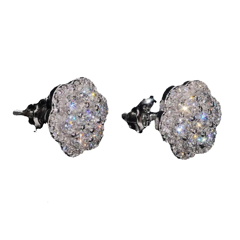 Elegant Dazzling Trendy Flower 10MM Moissanite Diamond Ear Studs For Men Women Hip Hop Jewelry Fine Earrings 10K Solid Gold