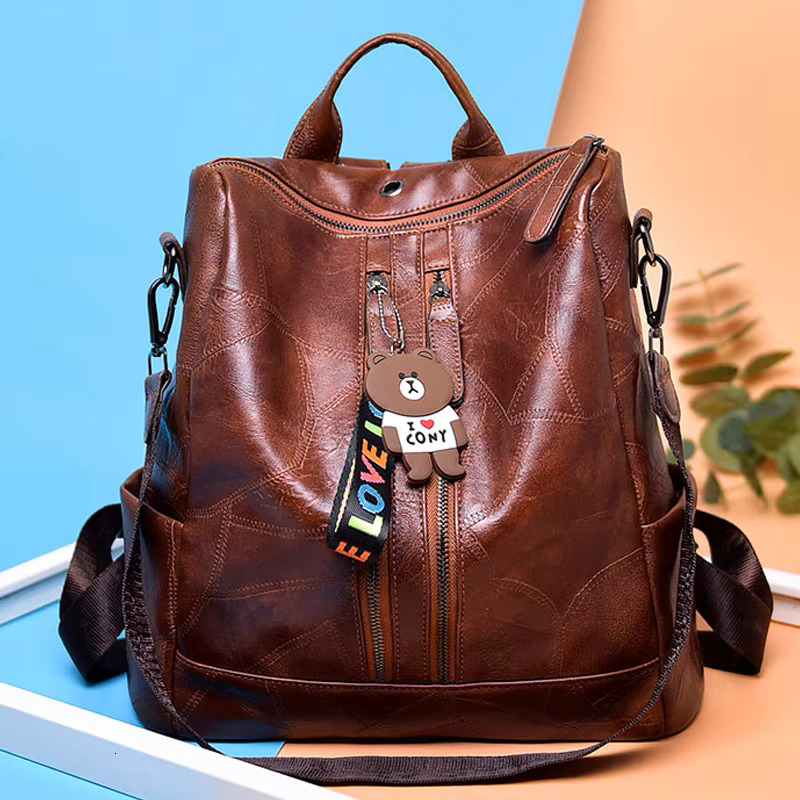 Vintage Soft Leather Fashion Bags For Teenagers Girls High Quality School Backpack Women Travel Backpacks