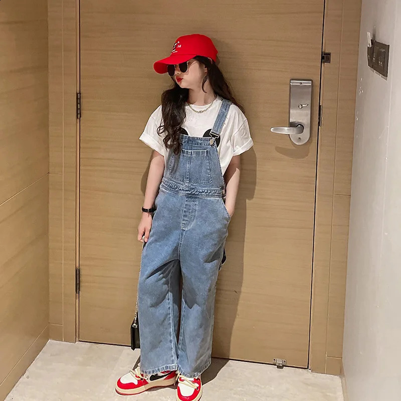 Spring Autumn Suspenders Jeans Bib Pants Korean Style Children Overalls for Girls Denim Jean Jumpsuit Teenage 4 to 16 Years 250117
