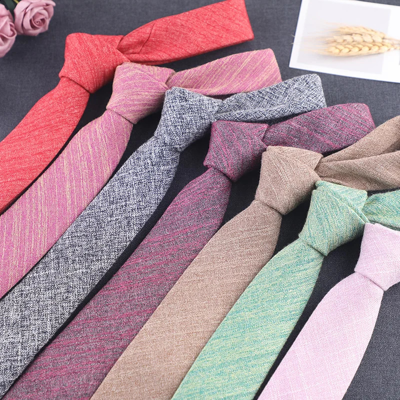 Fashion 6CM Cotton Linen Neckties For Men Women Solid Color Black Green Ties Leisure Business Neckwear Shirt Accessory Cravat 250114