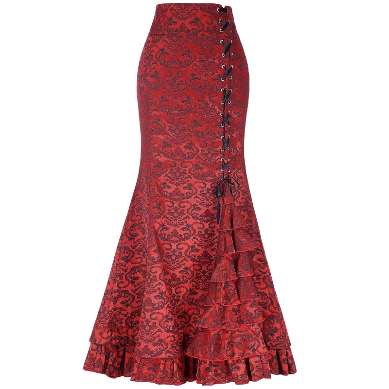 New European and American skirts women's clothing gothic style dark skirt jacquard dress subcultural lace-up hip-wrapped fishtail skirt