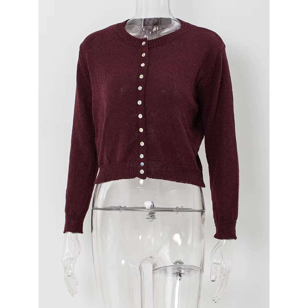 Solid Color Cardigan Jumper Women Autumn O Neck Single Breasted Sweaters Long Sleeve Vintage Fashion Slim Knitted Tops New