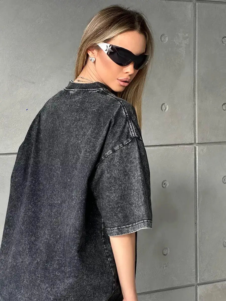 Summer Cotton Washed T-shirt for Women Men Loose O-Neck Oversized Tee Korean Y2k Female Clothes Casual Vintage Short Sleeve Tops 250113