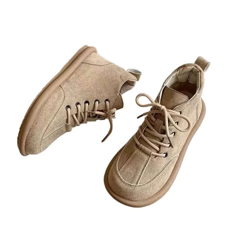 Spring/Autumn Women's Flats Round Toe Flat for Women Lace-up Platform Shoes Outdoor Office Lady Anti-slip Solid Color Shoe