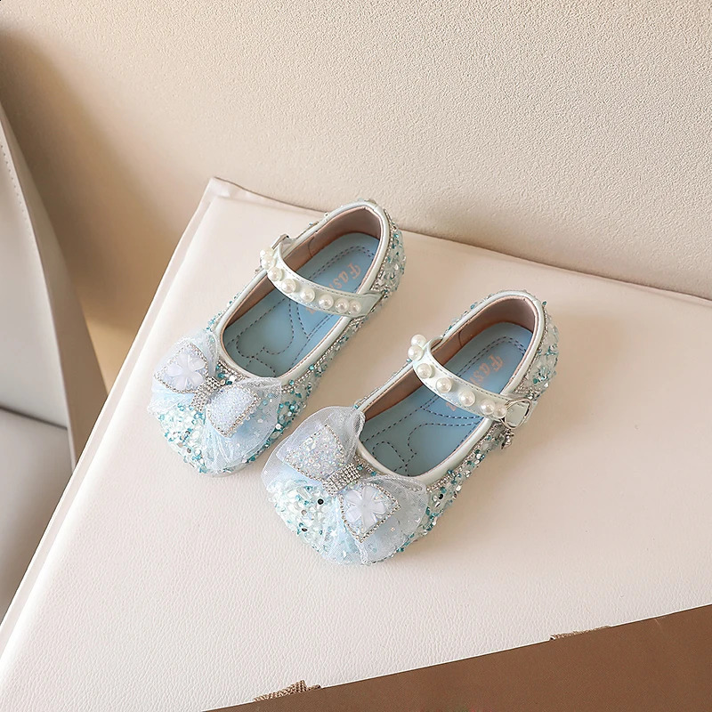 Girls Mary Janes for Party Wedding Shows Bow Sequined Rhinestones Shallow Children Fashion Versatile Soft Kids Casual Shoes 2024 250121