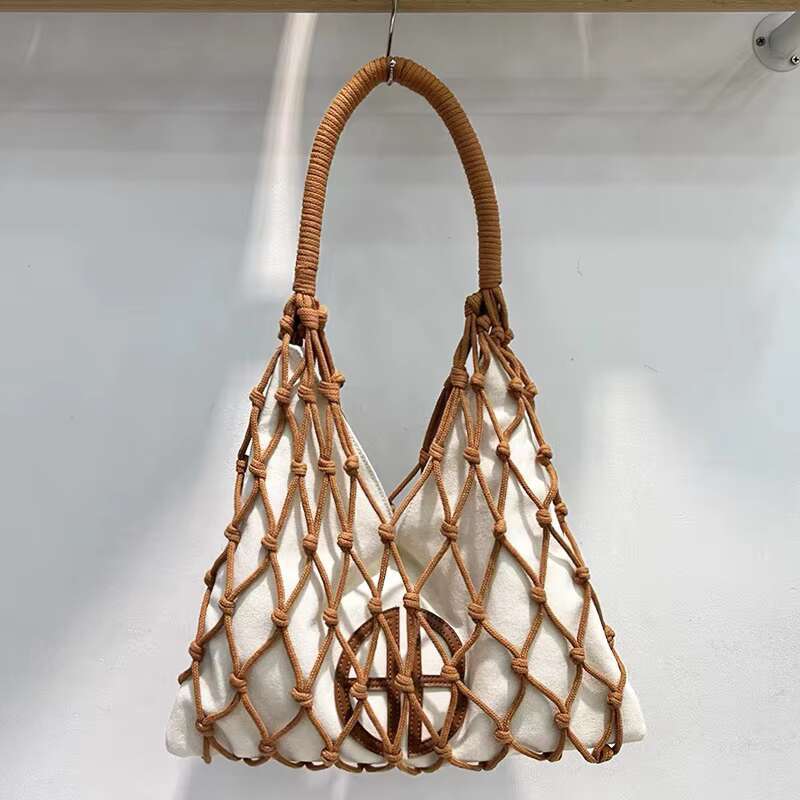 Hollow Out Slim Beach Bags For Women Designer Handbags Purses 2024 New In Nylon Rope Braided Canvas Inner Pocket Shoulder