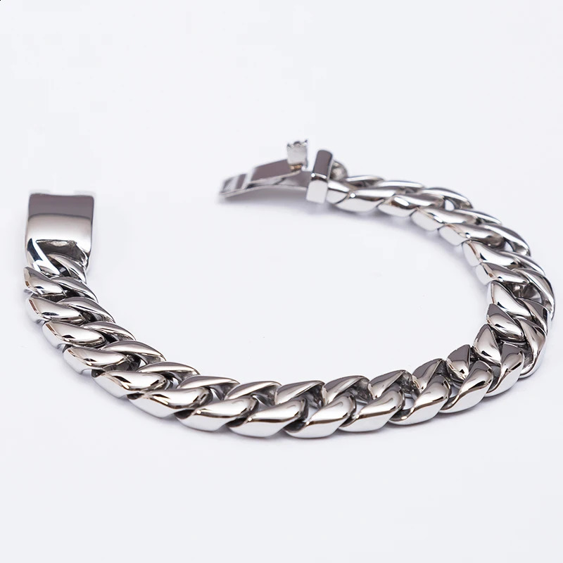 12MM Curb Chain On Hand Jewellery Polished Brushed 316L Stainless Steel Man Bracelet For Men Classic Mens Bracelets Male Strap 250121